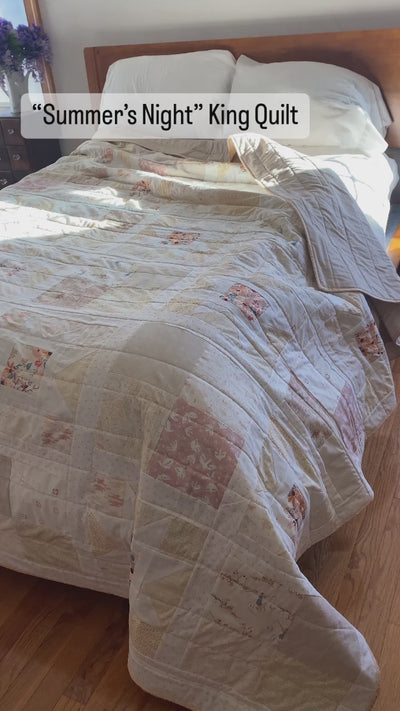 An indepth look at the details of this neutrals king quilt.